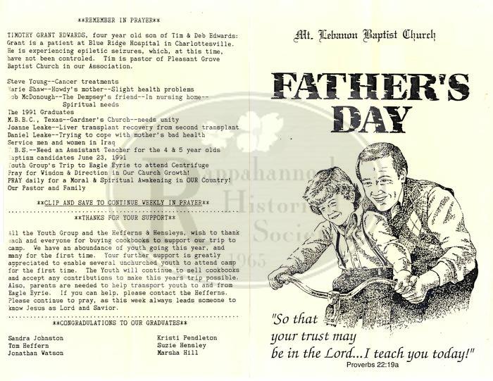 June 1991 Mt. Lebanon Church Bulletin