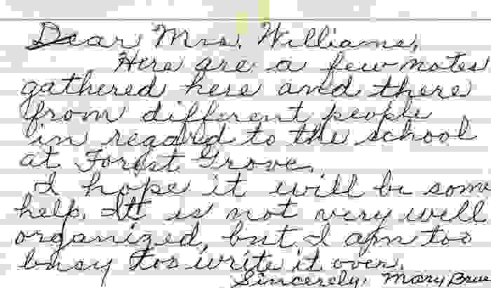 Reflections on Forest Grove School by Miss Mary Bruce