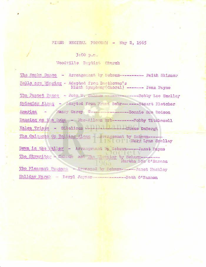 Piano Recital at Woodville Baptist Church