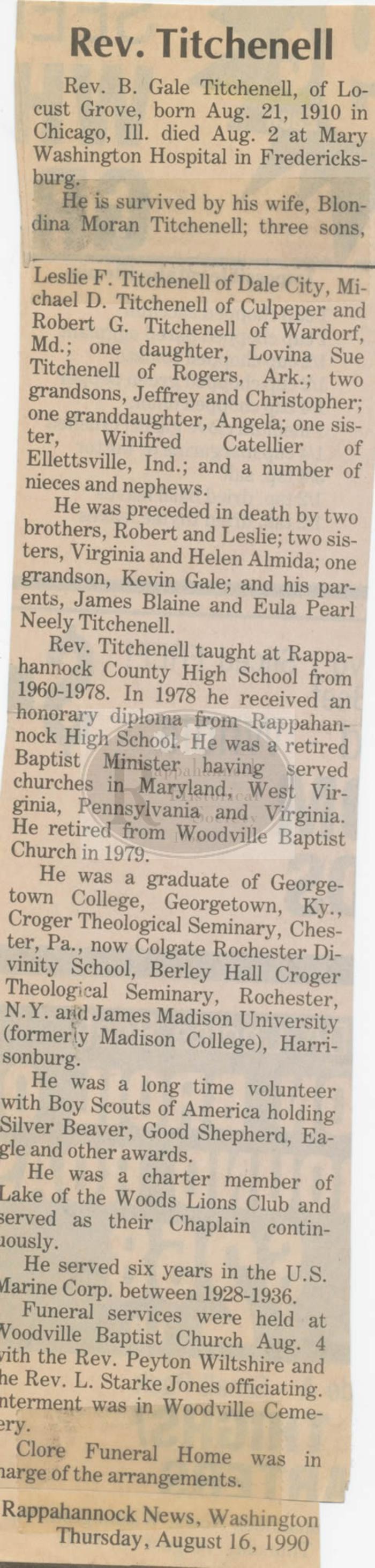 B. Gale Titchenell Obituaries