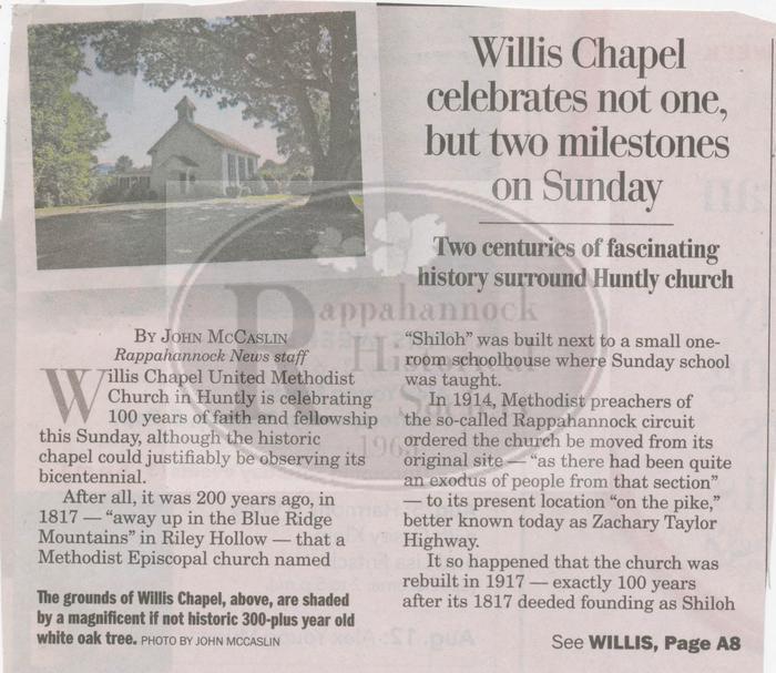 Willis Chapel Celebrates 100th Anniversary