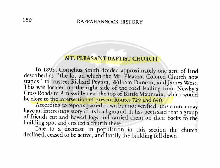 Mt. Pleasant Baptist Church from "Rappahannock Facts, Fiction, and Foolishness."