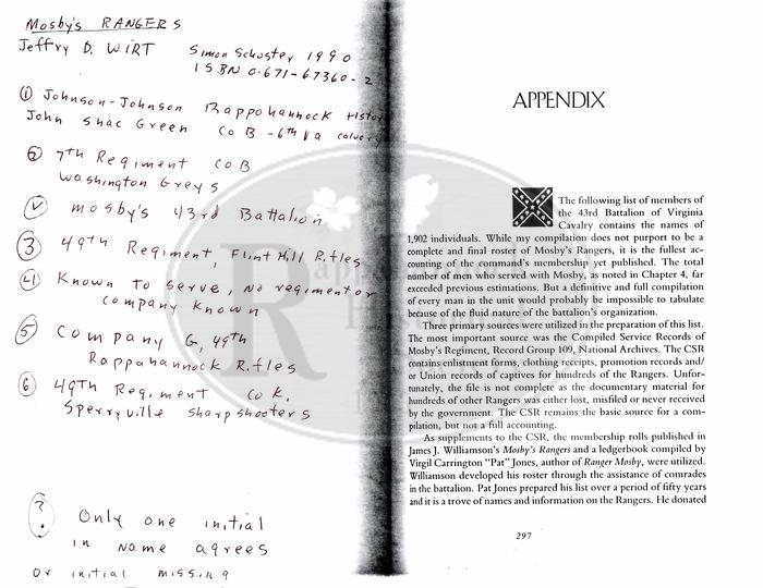 Appendix of Mosby's Rangers by Jeffry D. Wirt