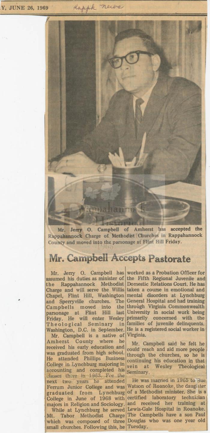 Mr. Campbell Accepts Pastorate