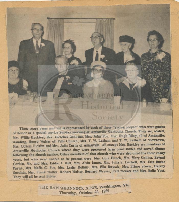 Amissville Methodist Honors Seventy Year Olds