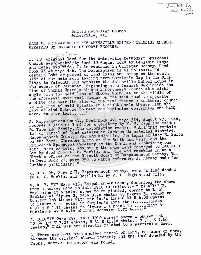 Amissville Methodist Land and Ministers