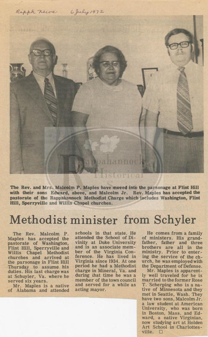 Malcolm P. Maples New Pastor at Rappahannock Methodist Charge