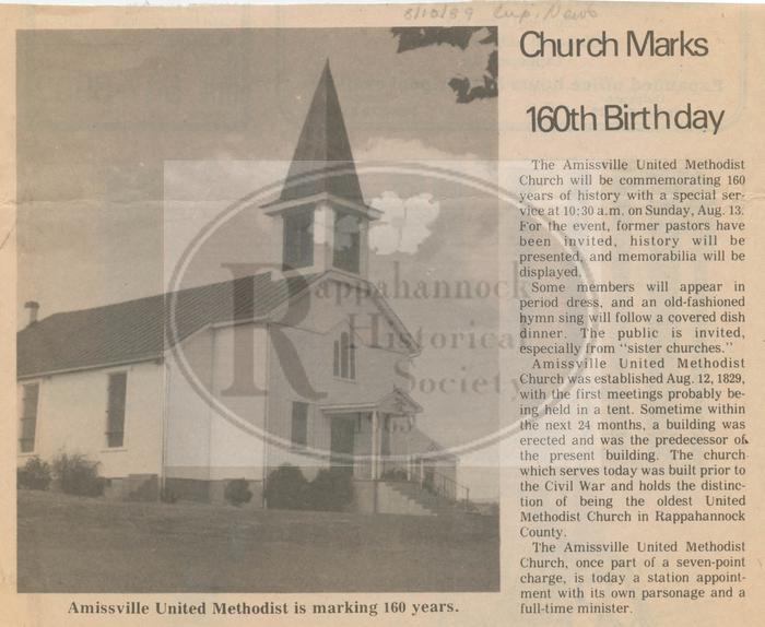 Amissville Methodist Marks 160th Anniversary