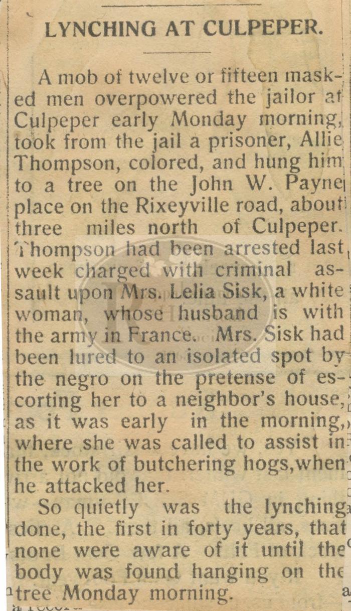 The Lynching of Allie Thompson