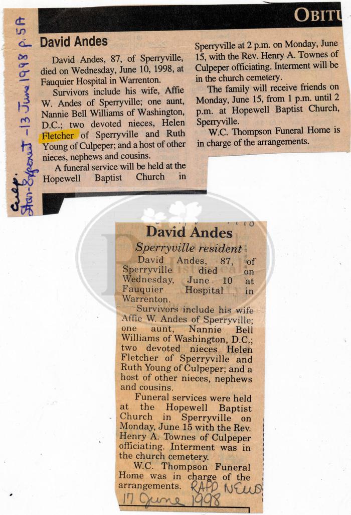 David Andes Obituary