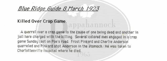 Killed over a Crap Game