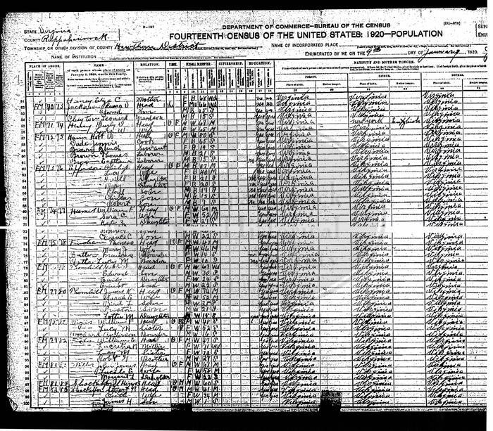 1920 Census Hawthorne-Apperson family