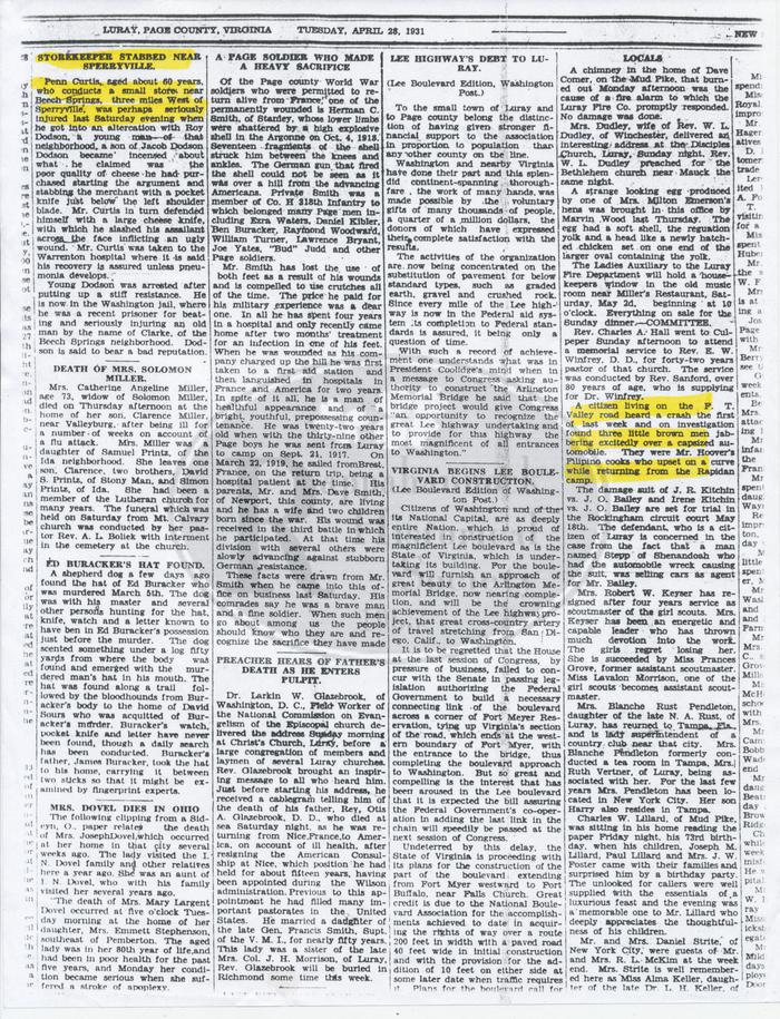 Roy Dodson Stabs Penn Curtis and Mr. Hoover's Cooks Wreck on F. T. Road