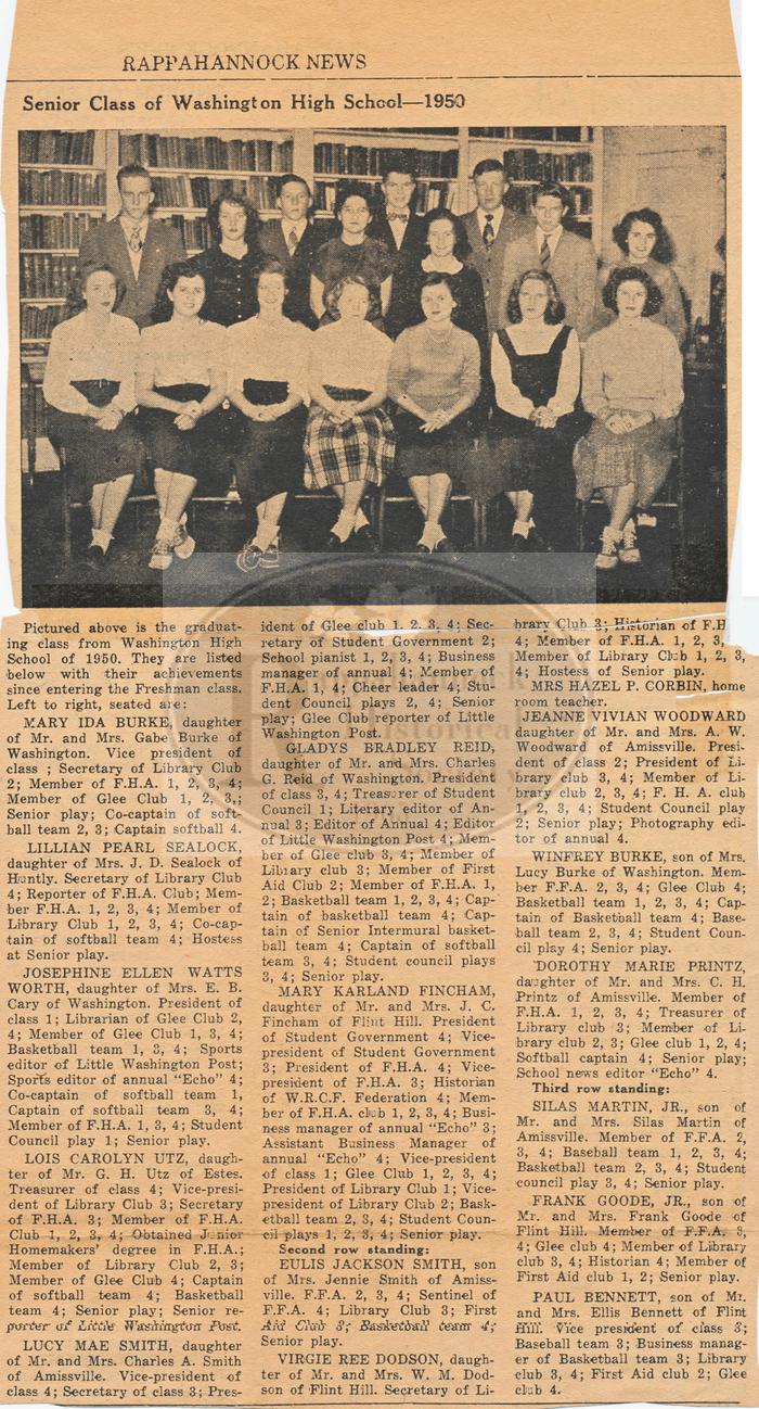 1950 Article on the Graduating Class at Washington and 2000 Article on Their Reunion