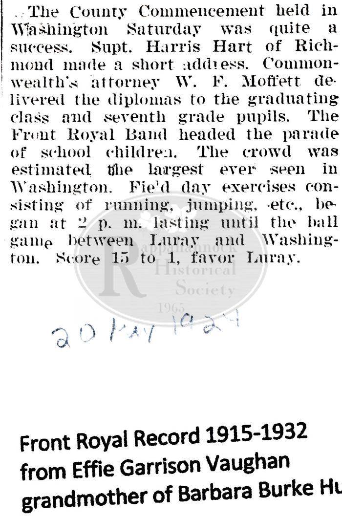 1924 Commencement Exercises in Rappahannock County