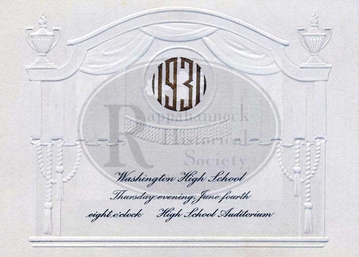 Invitation to the 1931 Graduation Exercises at Washington High School