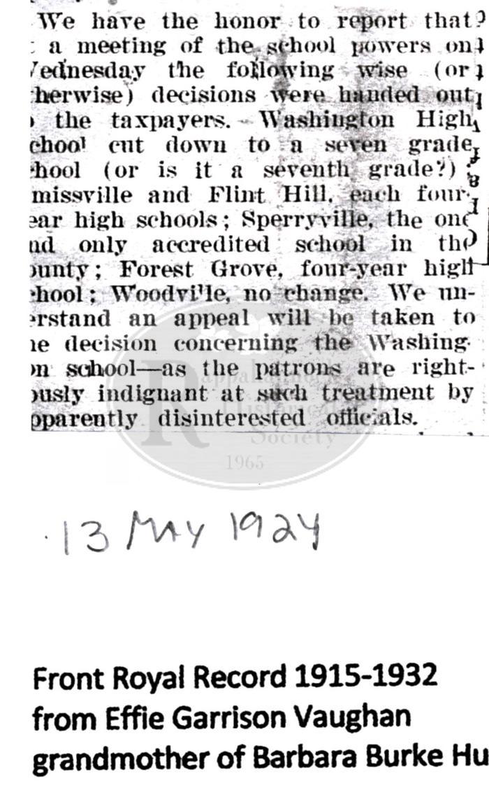 News on the County Schools in 1924