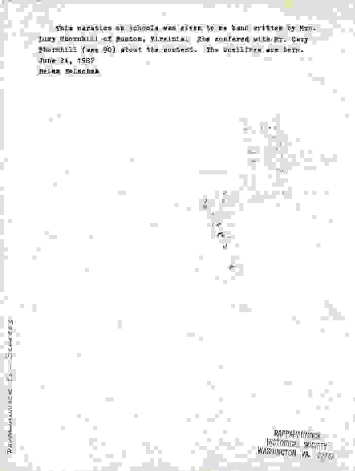 Mrs. Lucy Thornhill's Recollections of Schools in Rappahannock County