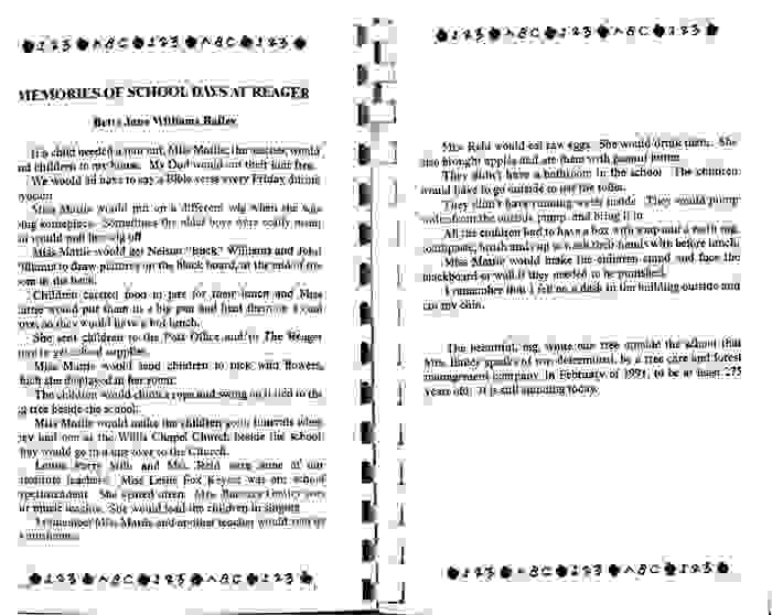 Memories of Reager School from Willis Chapel Cookbook
