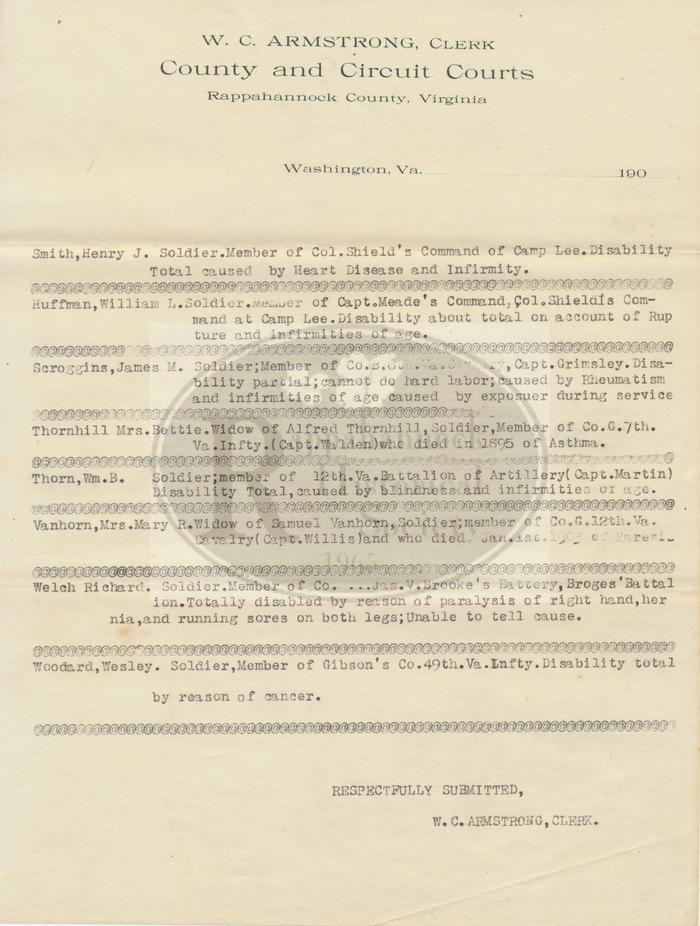 List of Eight Civil War Pension Applicants