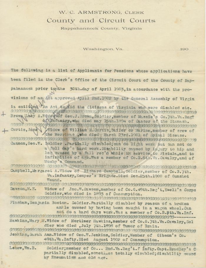 List of Nine Rappahannock Civil War Pension Applicants