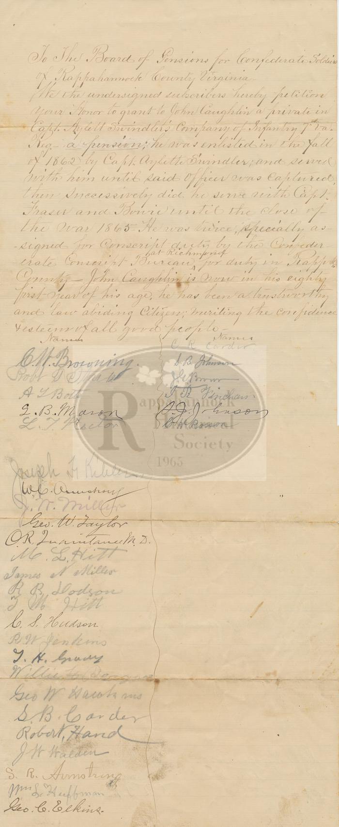 Letter to Board of Pensions for Confederate Soldiers