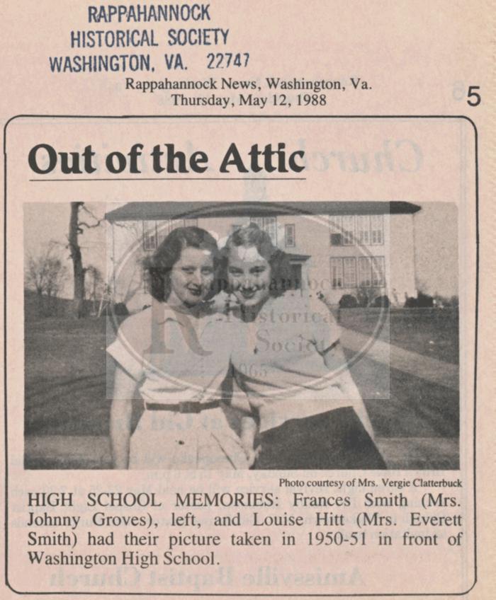 Photo of Frances Smith and Louise Hitt in Front of Washington High School