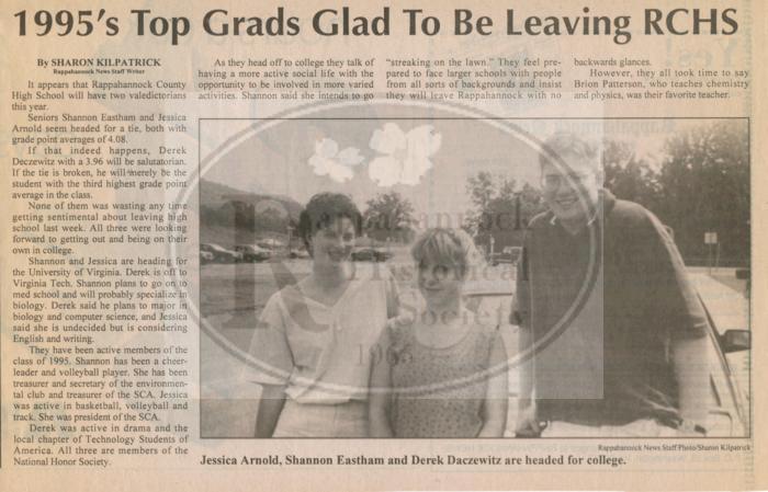 Rappahannock News Article on the 1995 Honors Graduates at the High School