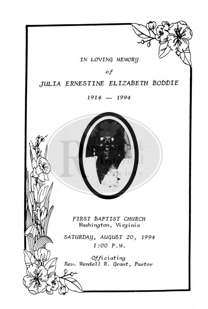 Funeral Program for Julia Ernestine Elizabeth Boddie