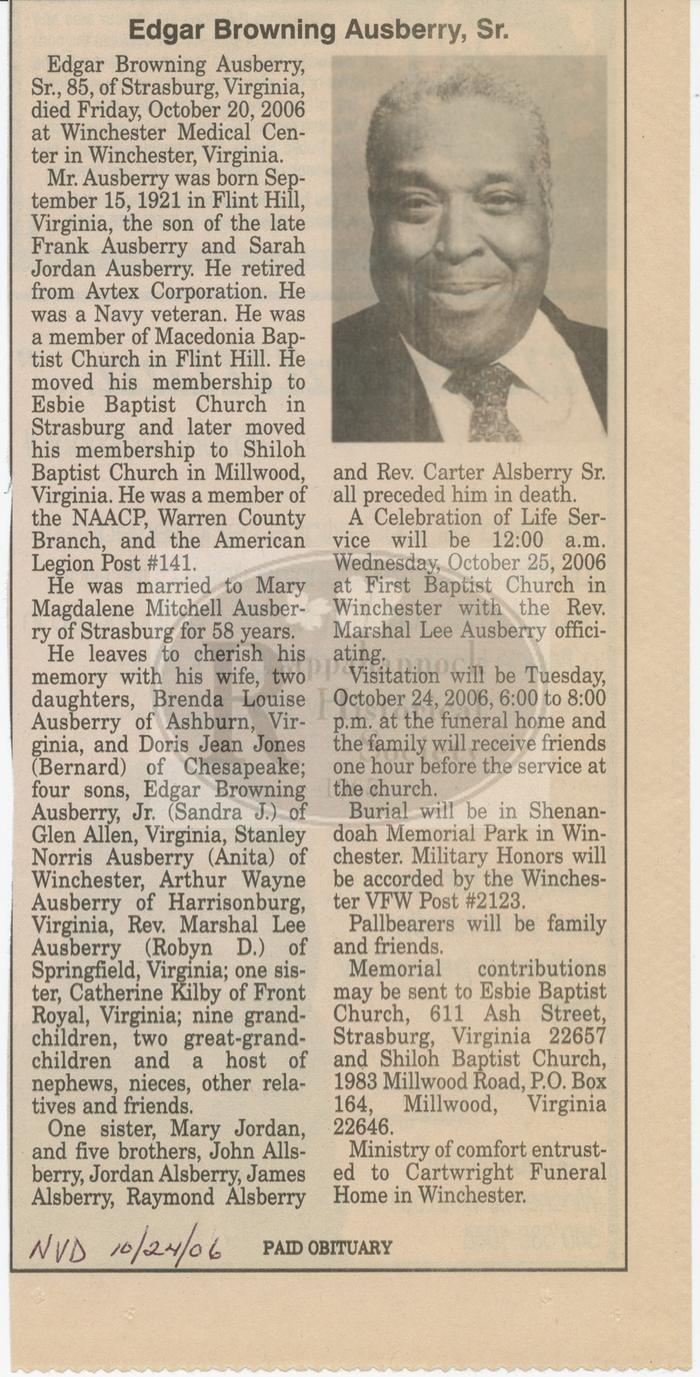 Edgar Browning Ausberry Sr. Obituary