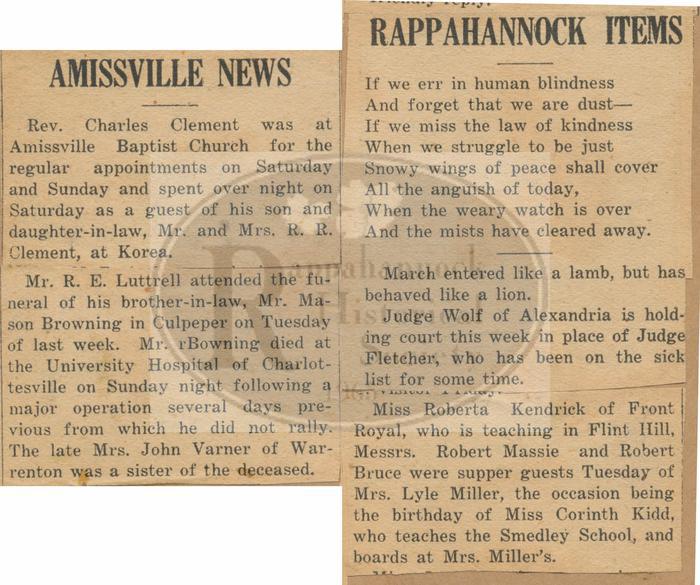 Amissville and other Rappahannock News in the Chief Justice