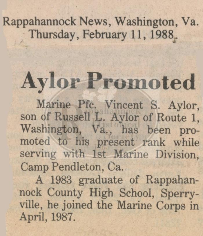 Vincent Aylor Promoted to Pfc. 