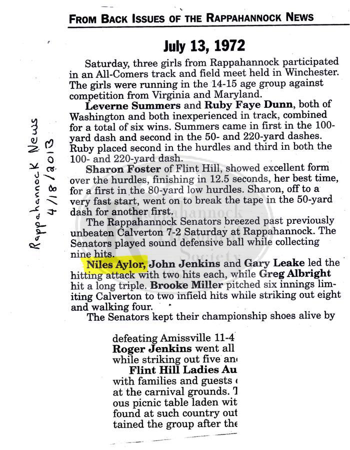 Down Memory Lane from July 13, 1972