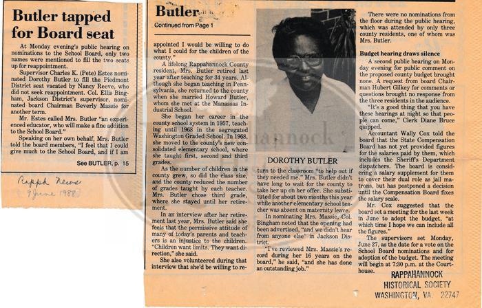 Dorothy Butler Tapped to be School Board Member in 1988