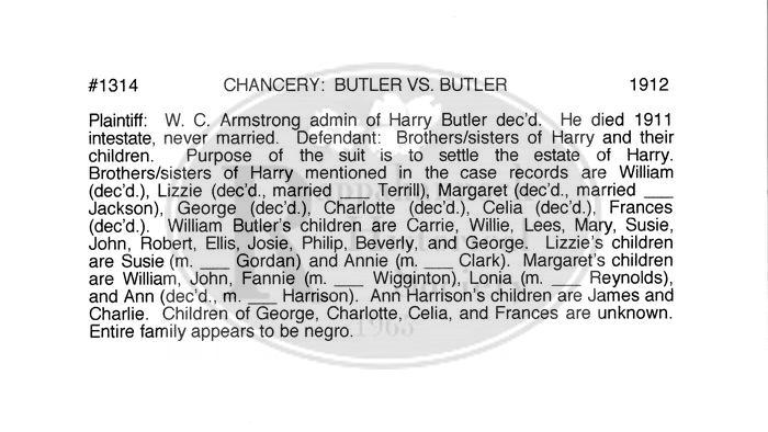 Chancery Record # 1314 Butler v. Butler