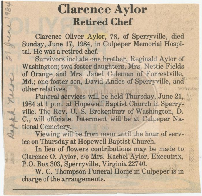 Clarence Aylor Obituary