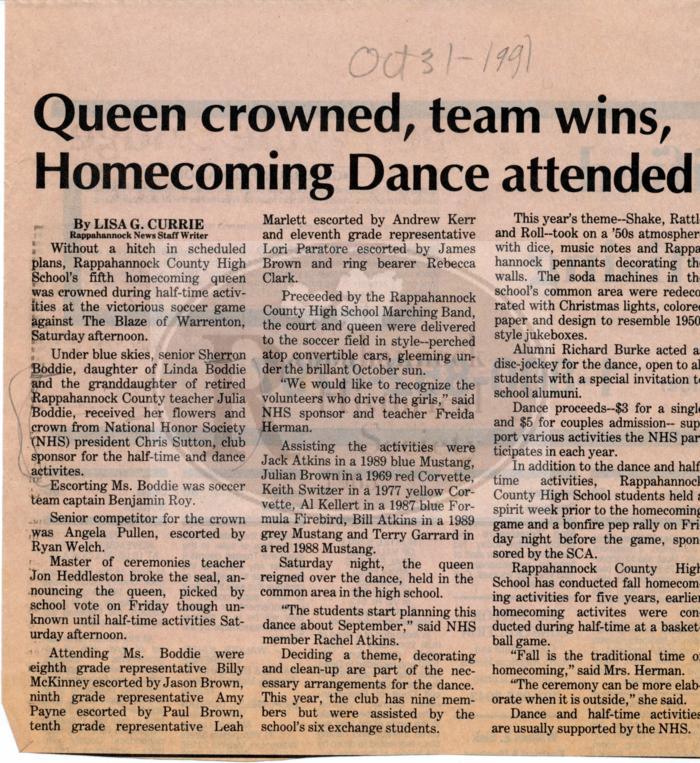1991 Rappahannock High School Homecoming Activities