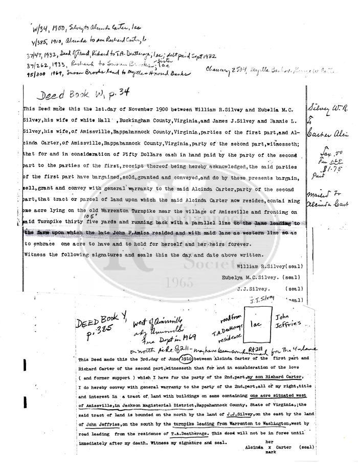 Deeds Concerning the Sale of a Lot of Land on the Road at Amissville
