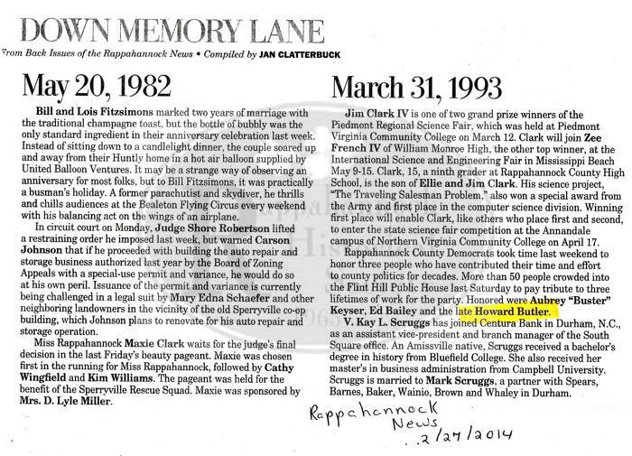 Down Memory Lane May 1982 and March 1993 Items