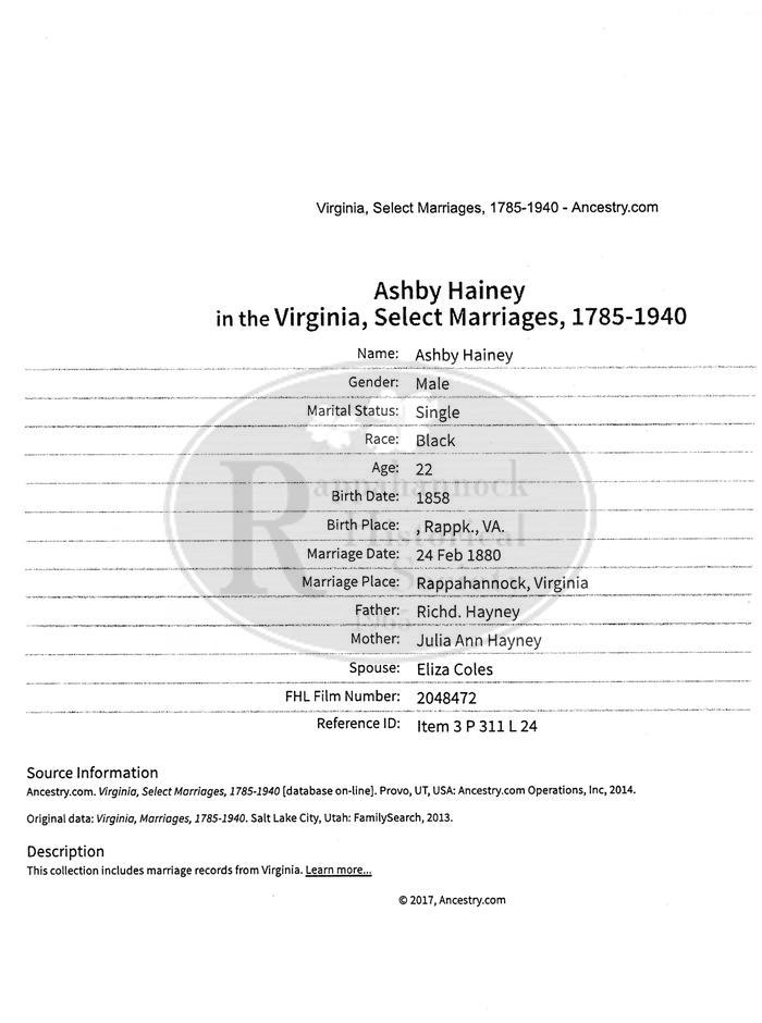 Ashby Haney-Eliza Coles Marriage information