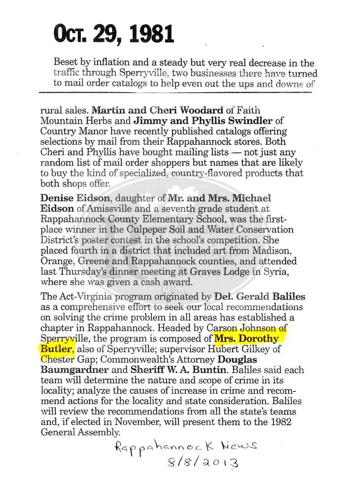 Down Memory Lane October 29, 1981 News Items