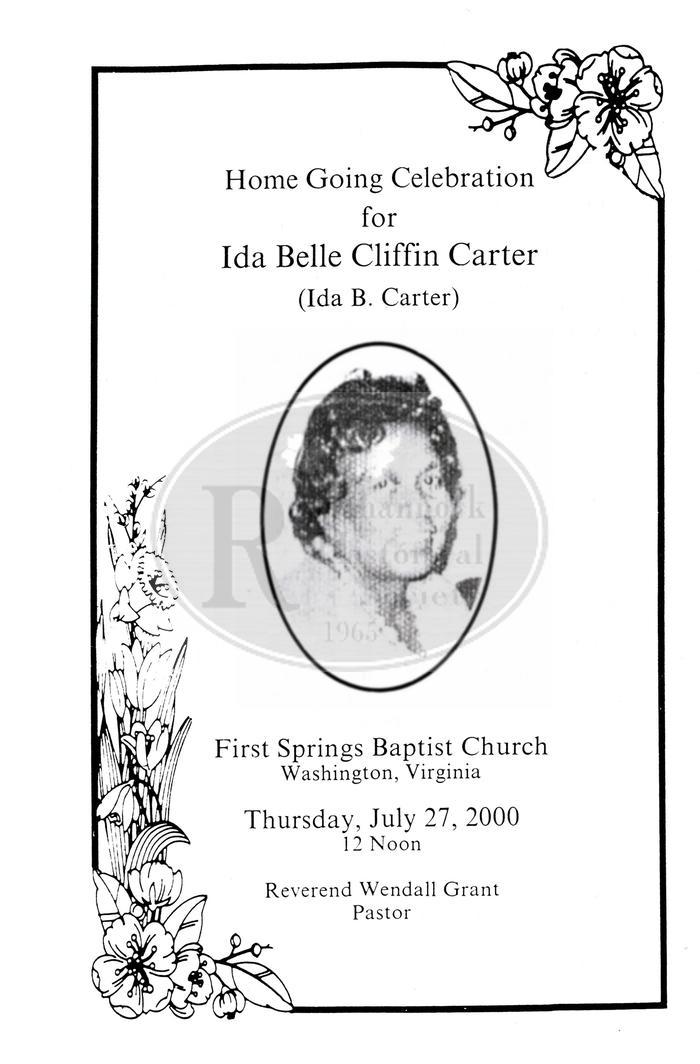 Funeral Program of Ida Belle Carter