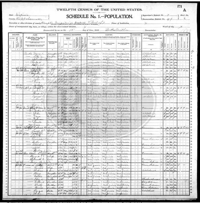 1900 Hampton Census. Mary Curtis to Arthur Freeman