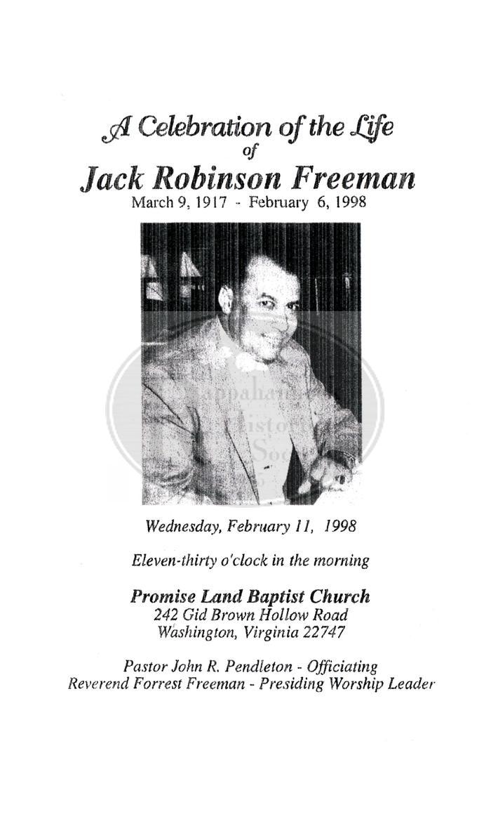 Funeral Program for Jack Robinson Freeman