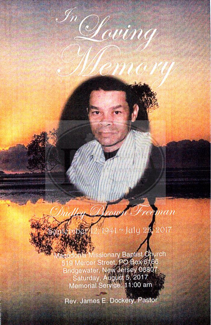 Funeral Program for Dudley Brown Freeman