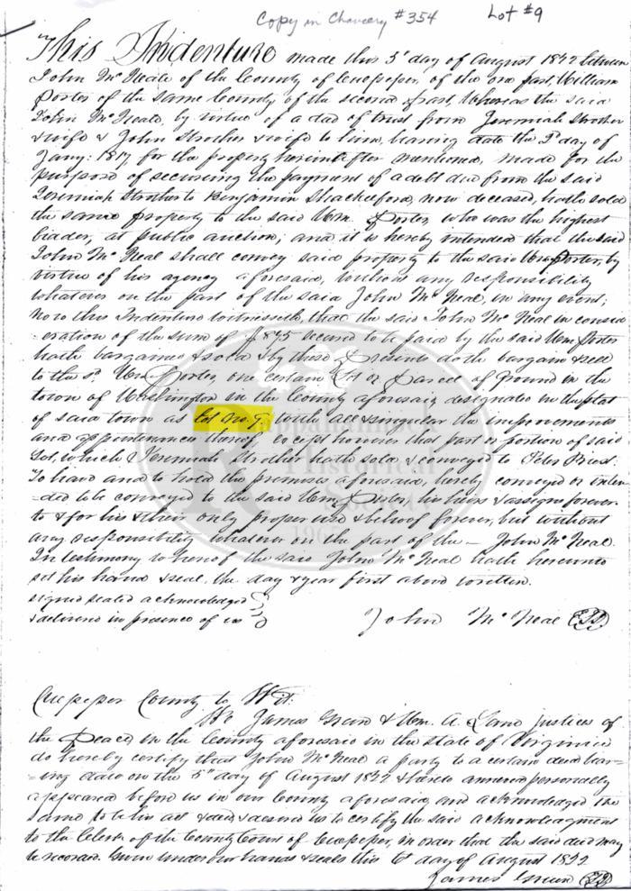 Culpeper County Chancery Record Indenture between Neal & Porter