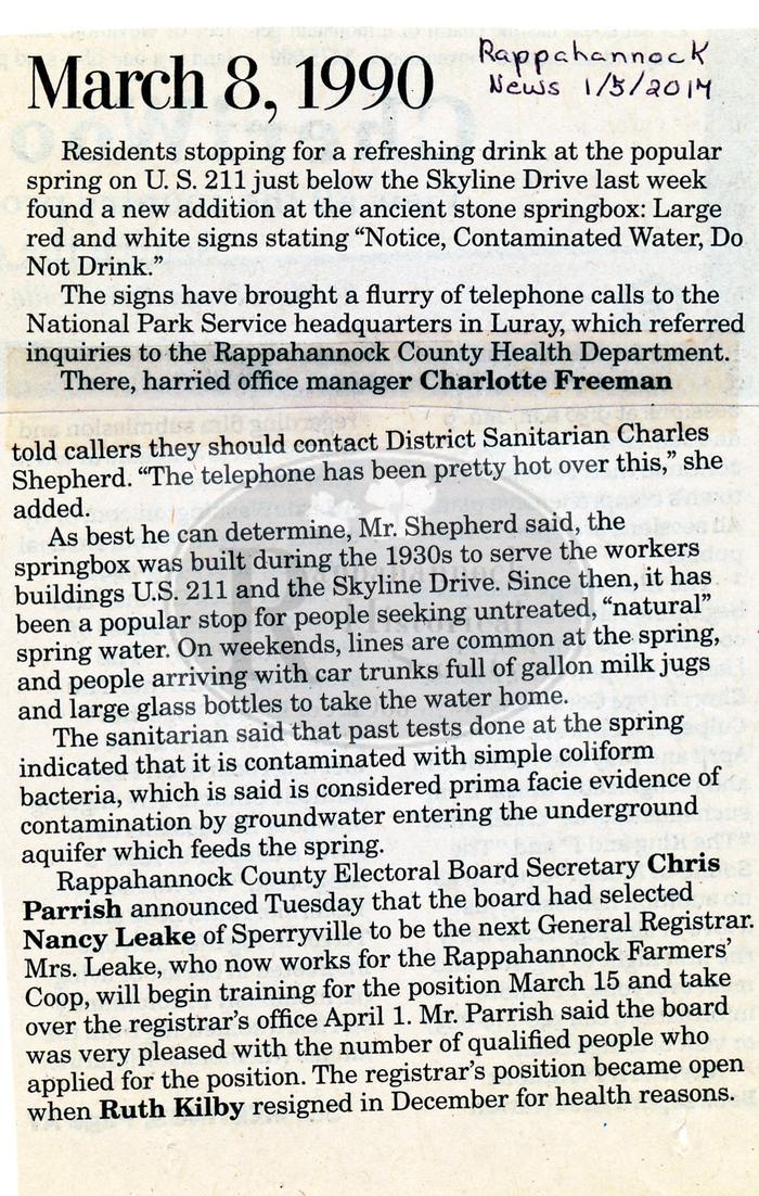 March 8, 1990 Rappahannock News Items