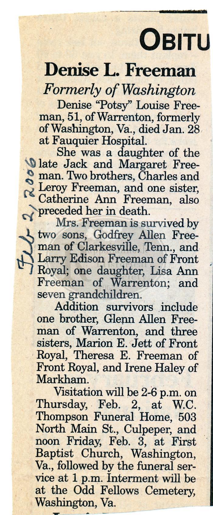 Denise Louise Freeman Obituary