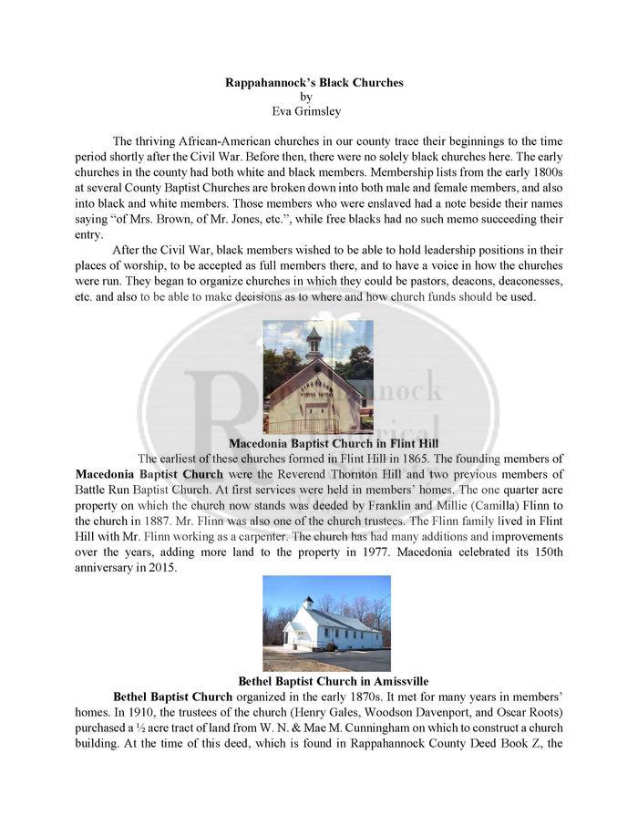 Black Churches in Rappahannock COunty