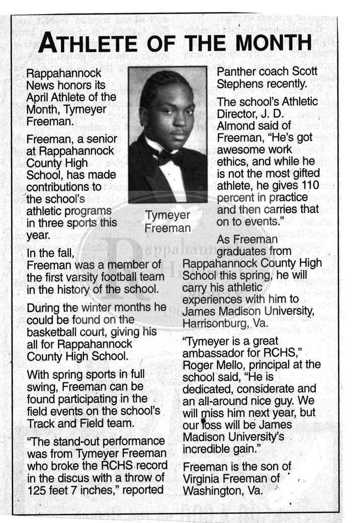 Tymeyer Freeman Athlete of the Month
